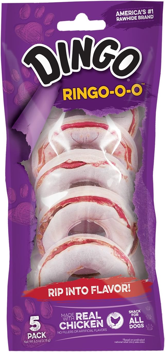 Dingo Ringo-o-o 5 Count, Ring-Shaped, Rawhide Chew For All Dogs