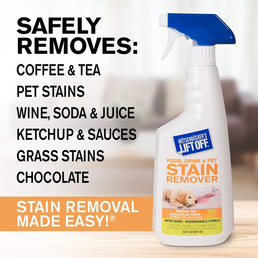 Motsenbocker's Lift Off 40501 22-Ounce Food, Drink and Pet Stain Remover Spray Eliminates Tough Stains like Coffee, Red Wine, Sauce, Dirt and More from Laundry, Carpet, and Upholstery