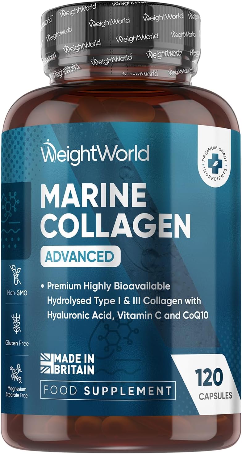 Marine Collagen Advanced Capsules 1455Mg - 120 Capsules - Type 1 & 3 Collagen Supplements For Women & Men - Hydrolysed Fish Peptides Complex With Hyaluronic Acid, Vitamin C, Zinc & Coq10