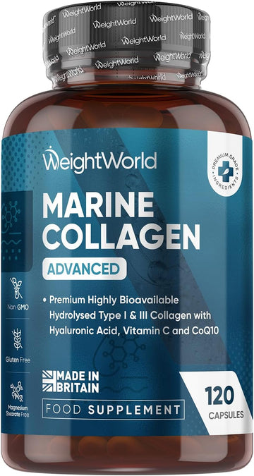 Marine Collagen Advanced Capsules 1455Mg - 120 Capsules - Type 1 & 3 Collagen Supplements For Women & Men - Hydrolysed Fish Peptides Complex With Hyaluronic Acid, Vitamin C, Zinc & Coq10