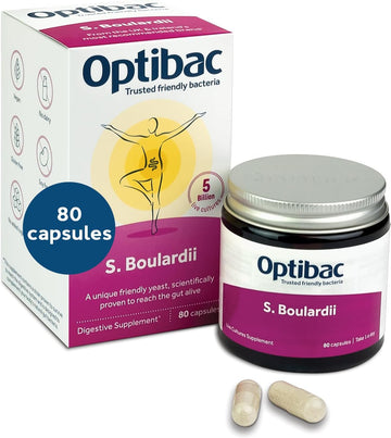 Optibac Saccharomyces Boulardii | 5 Billion Friendly Bacteria Natural Yeast Supplement | Well Researched & Internationally Acclaimed | Vegan & Gluten Free | Shelf Stable | 80 Capsules