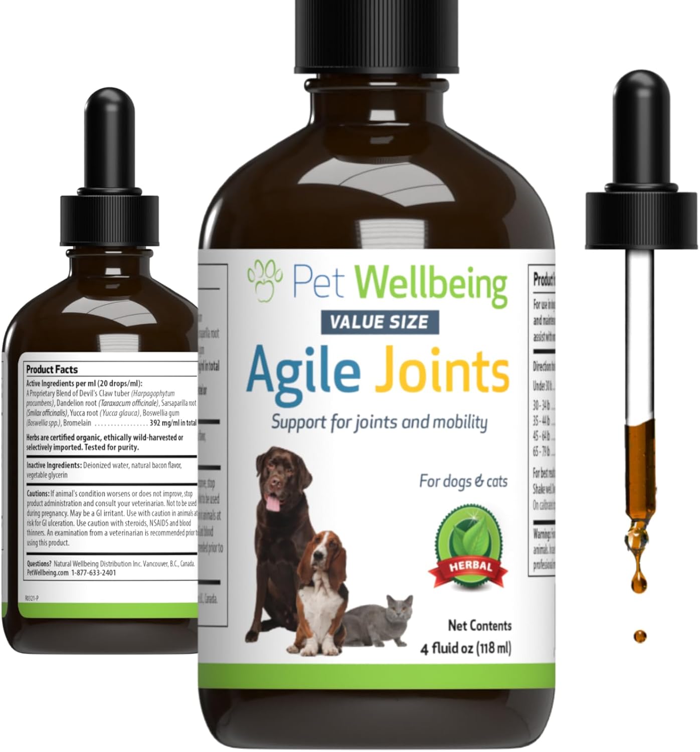 Pet Wellbeing Agile Joints For Dogs & Cats - Vet-Formulated - Joint Health, Mobility, Ease Of Movement - Natural Herbal Supplement 4 Oz (118 Ml)