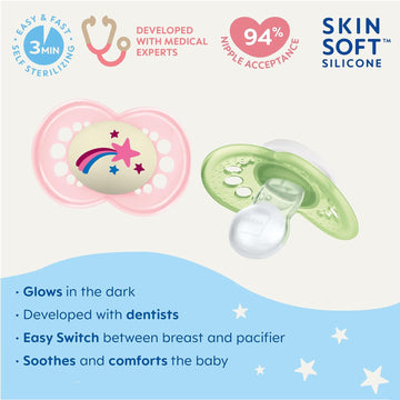 Mam Original Day & Night Baby Pacifier, Nipple Shape Helps Promote Healthy Oral Development, Glows In The Dark, 3 Pack, 16+ Months, Girl