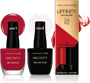 Max Factor Hollywood Duo Set, 3Pc Set, Nailfinity Red Carpect Ready 310, Nailfinity The Finale Gel Top Coat 100, Long Lasting Two Step Lipstock So Glamorous 125