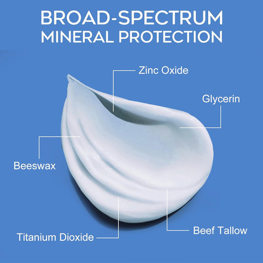 Beef Tallow Sunscreen For Face Body: Spf 50 Non Toxic Zinc Oxide Sunblock, Non-Greasy Fragrance-Free Formula All Skin Types 2 Oz