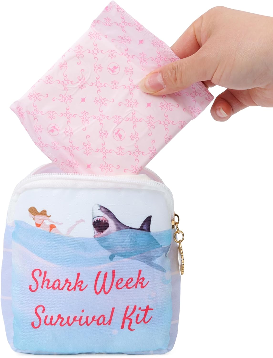 Primo Lines Period Bag Shark Week Tampon Storage - Pouch for Feminine Products-Waterproof Tampon Holder for Purse -Cute Period Bag for Teen Girls