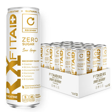 FITAID Rx Zero, Keto-Friendly, Number 1 Post-Workout Recovery Drink, 0g Sugar, Quercetin, Creatine, BCAAs, Green Tea, 5 Calories, 12 Fl Oz (Pack of 12)