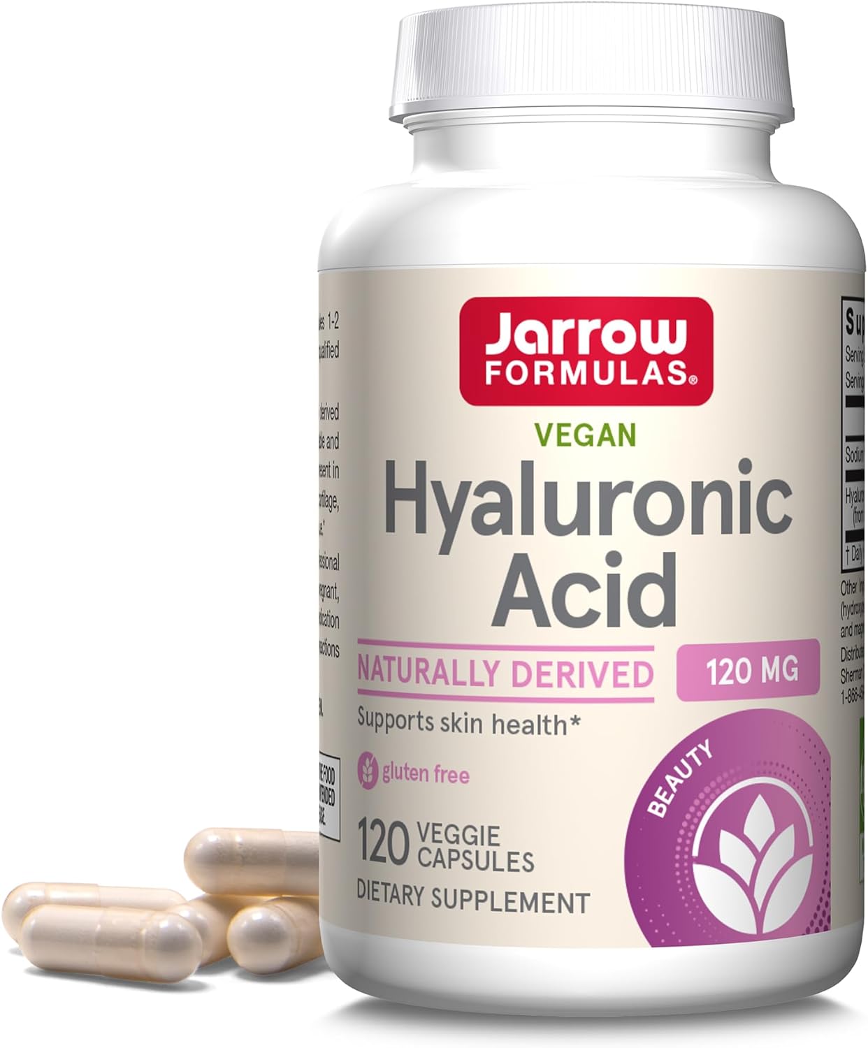 Jarrow Formulas Hyaluronic Acid 120 mg, Dietary Supplement, Skin Health Support, 120 Veggie Capsules, Up To 60 Day Supply