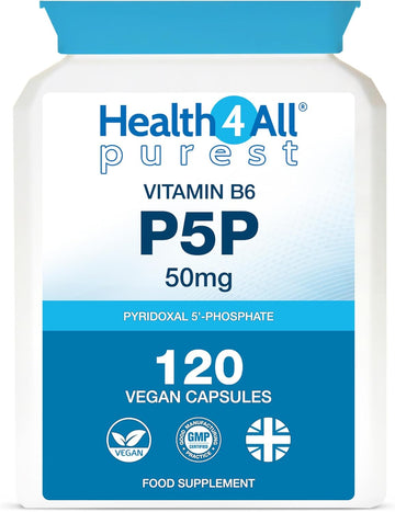 Health4All P5P 50Mg 60 Capsules 2 Month Supply, Biologically Active Vitamin B6 P-5-P Pyridoxal 5'-Phosphate With Magnesium Citrate For Tiredness & Fatigue, Pure Vegan P5P Supplement | Made In Uk