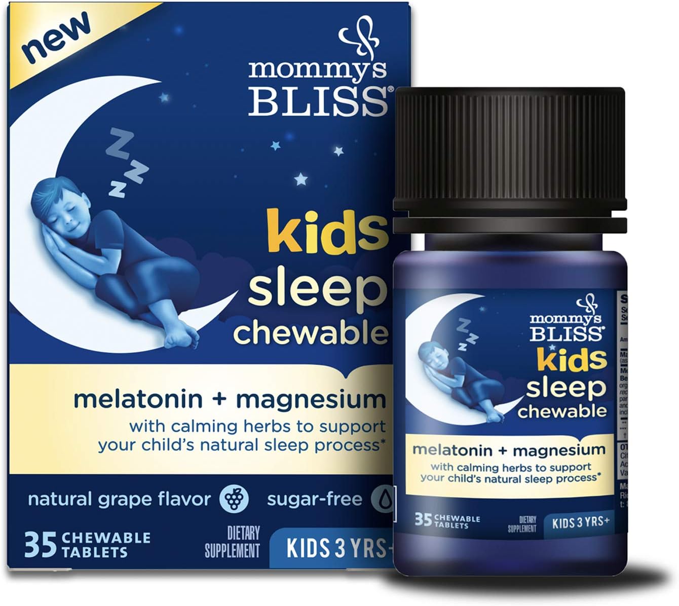 Mommy's Bliss Kids Sleep Chewable Tablets, Contains Melatonin, Magnesium & Calming Herbs, Natural Sleep Aid, Grape Flavor, Sugar Free, Age 3+ (35 Servings), 35 Count (Pack of 1)