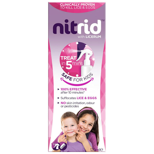 Nitrid All-In-One Head Lice Treatment Spray & Comb, 100% Effective, Kills Nits & Eggs, Includes Spray 120Ml & Nit Comb