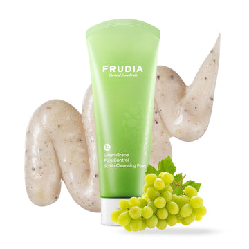 Frudia Green Grape Pore Control Scrub Cleansing Foam – Korean Skincare Deep Pore Exfoliating Wash With Green Grape Seed Scrub, Dust Zero Complex & Vitamin E, 4.9 Fl Oz
