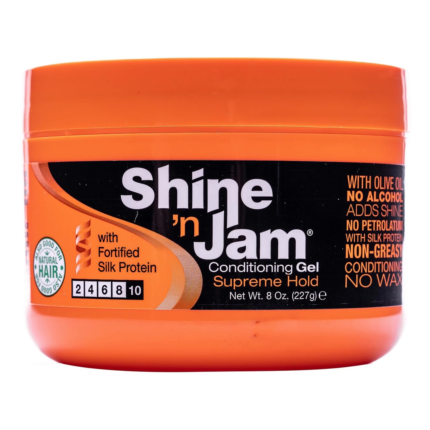 Ampro Shine-N-Jam Supreme Hold - Conditions Hair With Olive Oil And Silk Protein - Great For Smoothing Fringe, Ponytails, And Up-Dos - Firms Tresses With Non-Greasy Shine - 8 Oz