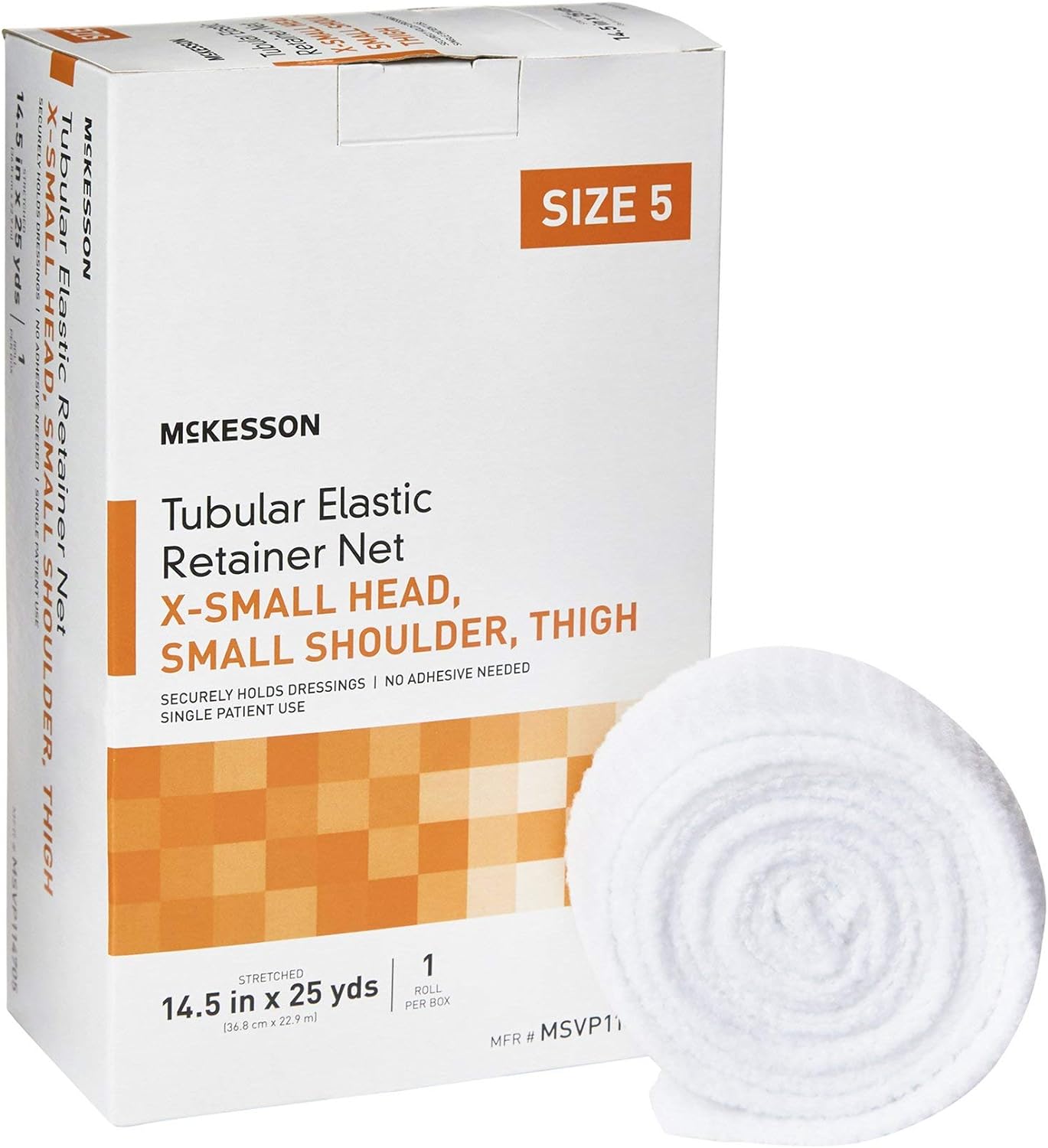 McKesson Tubular Elastic Retainer Net Dressing, Non-Sterile, XS Head, Small Shoulder, Thigh, Size 5, 14 1/2 in x 25 yd, 1 Count, 1 Pack