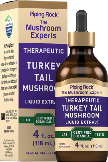 Piping Rock TurkeyTail Mushroom Liquid Extract | 4 Fl Oz | Alcohol Free Tincture | Vegetarian | Non-GMO, Gluten Free