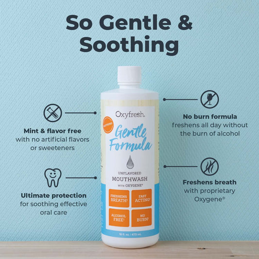 Oxyfresh Gentle Formula Unflavored Mouthwash – Perfect for Ultra Sensitive Gums & Teeth – No Mint, Zero Alcohol, Flavor Free – Fresh Breath. 16 oz