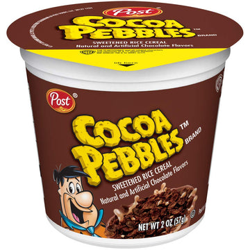 Pebbles Cocoa PEBBLES Cereal, Chocolatey Kids Cereal, Gluten Free Rice Cereal, Pack of 12, 2.0 OZ Individual Cereal Cup