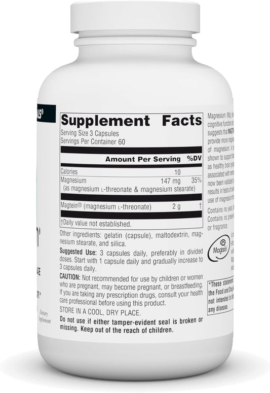 Source Naturals Magtein Magnesium L-Threonate, 667Mg, Supports Focus, Mood, Healthy Memory, Cognitive Function - 180 Capsules