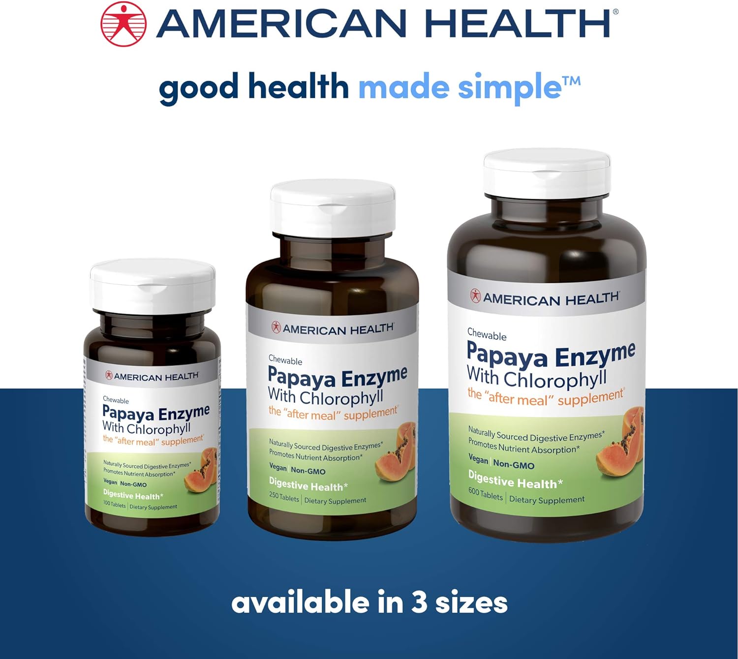 American Health Papaya Enzyme with Chlorophyll Chewable Tablets - 600 Count (200 Total Servings) : Health & Household