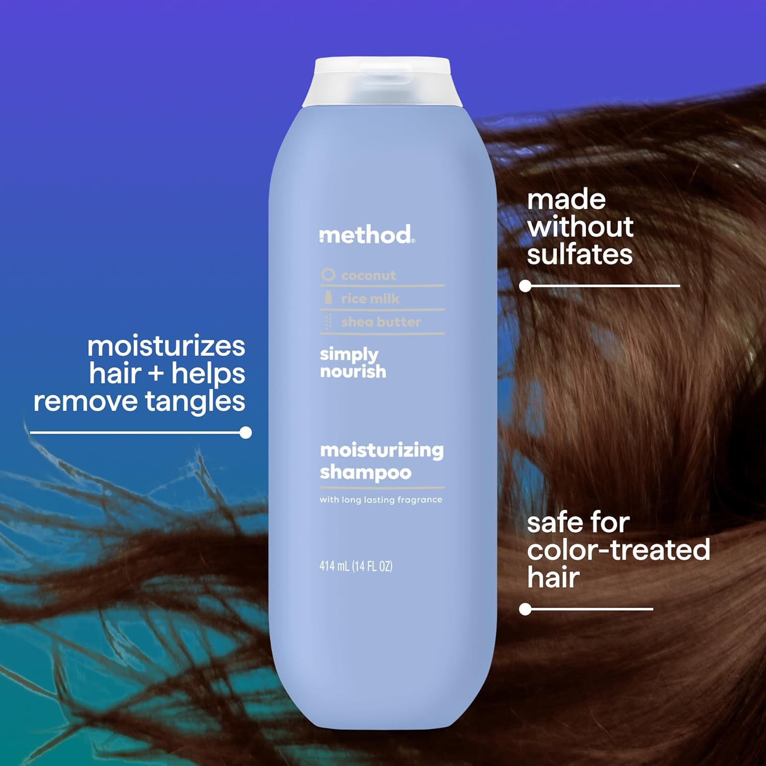 Method Moisturizing Shampoo, Simply Nourish with Shea Butter, Coconut, and Rice Milk Scent Notes, Paraben and Sulfate Free, 14 oz (Pack of 1) : Beauty & Personal Care