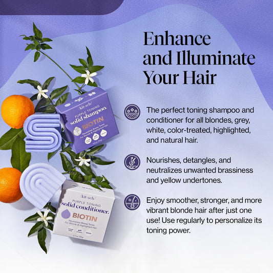 Kitsch Toning Purple Shampoo & Conditioner Bar Set For Blondes & Color Treated Hair - With Biotin For Strengthening & Neutralizing Brassy Tones - Vegan, Silicone & Sulfate Free - Made In Usa