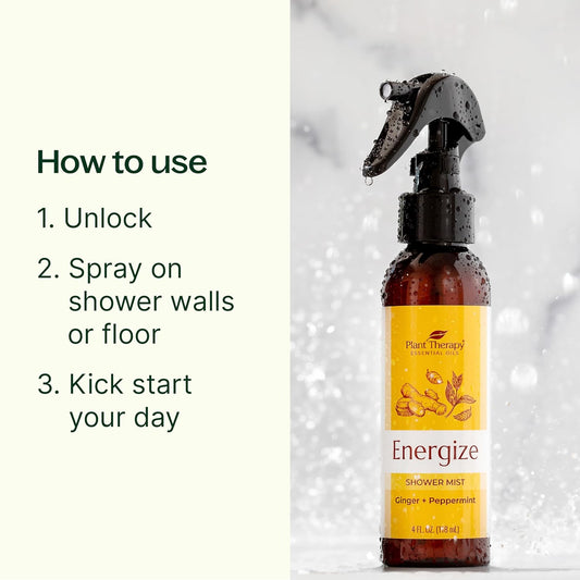 Plant Therapy Energize Shower Steamer Mist 4 Oz Aromatherapy Spray For Energy, Made With Pure & Natural Essential Oils, Invigorating & Energizing Aroma, Great For Morning Showers, Made In Usa
