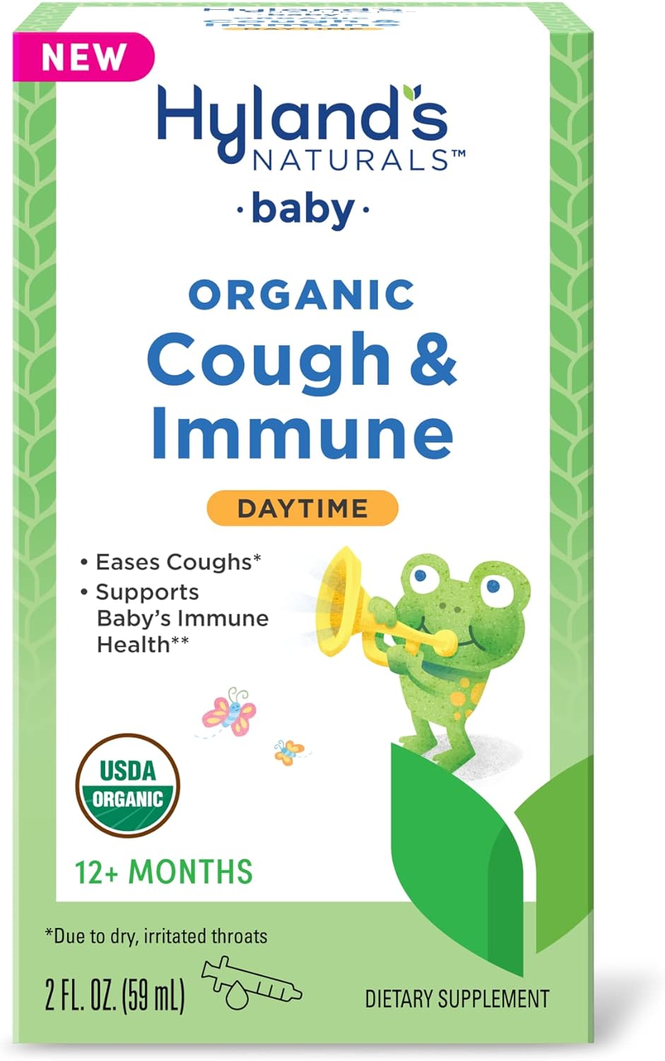 Hyland's Naturals Baby Organic Cough & Immune with Agave, Elderberry & Pomegranate - Soothes Cough and Cold, & Supports Immunity - Daytime - 2 Fl. Oz