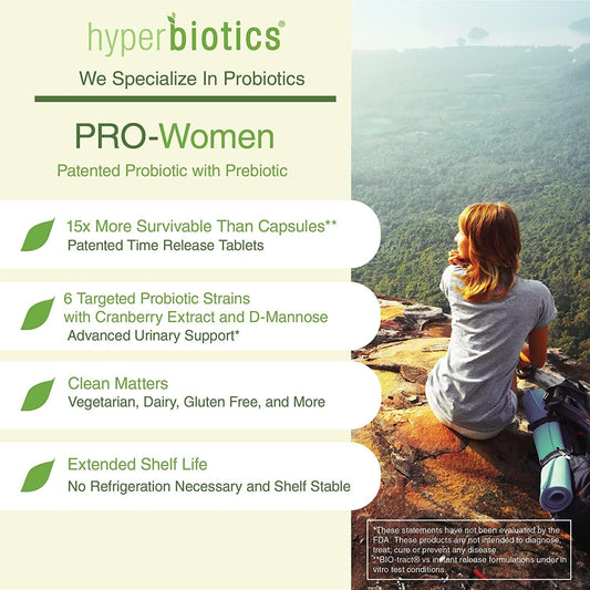 Hyperbiotics Probiotics for Women | Vegan Time Release Tablets | Premium Vaginal Probiotic with Cranberry Extract | Womens Probiotic for Digestive Health & PH Balance | Dairy & Gluten Free | 30 Count