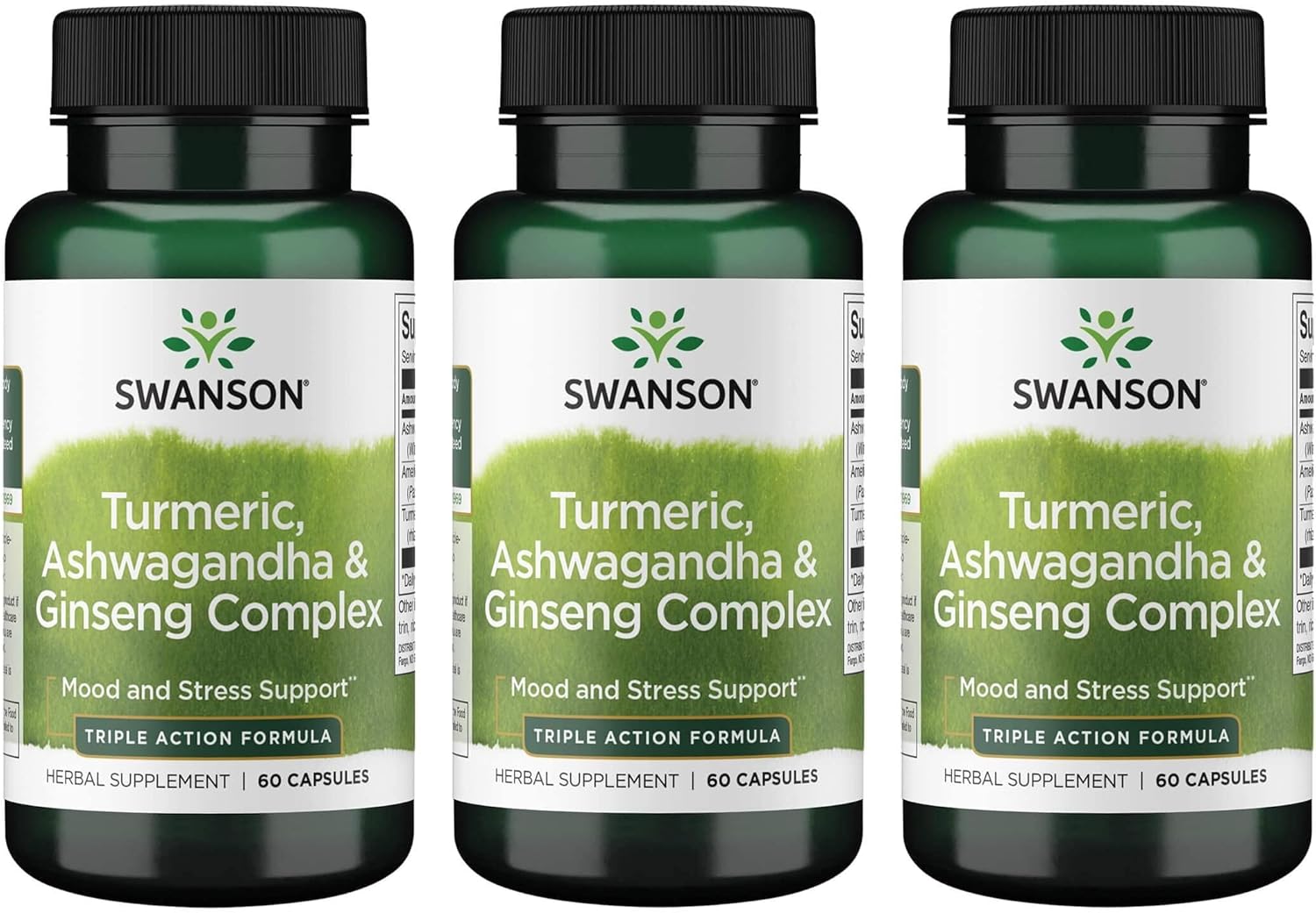 Swanson Full Spectrum Turmeric Ashwagandha & Ginseng Complex 60 Capsules (3 Pack)