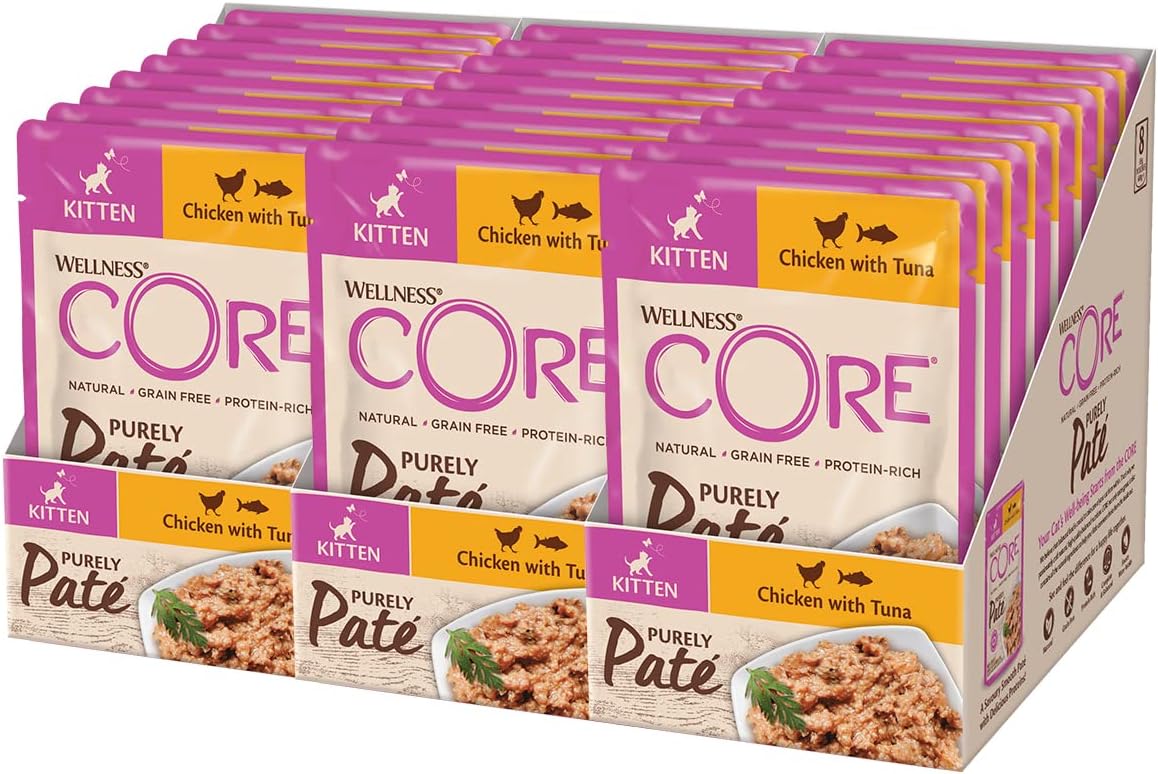 Wellness CORE Purely Paté Kitten, kitten food wet, smooth paté wet cat food for kittens, grain-free, high meat content, chicken & tuna, 24 x 85g?10845