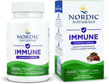 Nordic Naturals Immune Mushroom Complex, Unflavored - 60 Capsules - Adaptogenic Support - Multi-mushroom Blend - Optimal Wellness - Non-GMO - Certified Vegan - 30 Servings