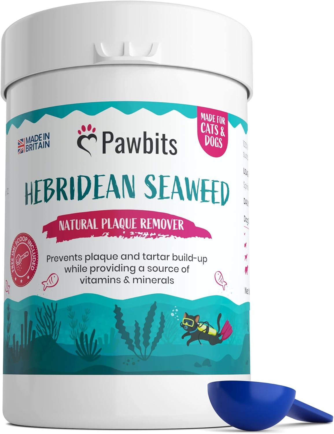 Pawbits 100% Seaweed for Dogs Teeth - Sustainably Harvested Natural Tartar & Plaque Removing Flakes with Vitamins & Minerals to Combat Bad Breath Suitable For Cats