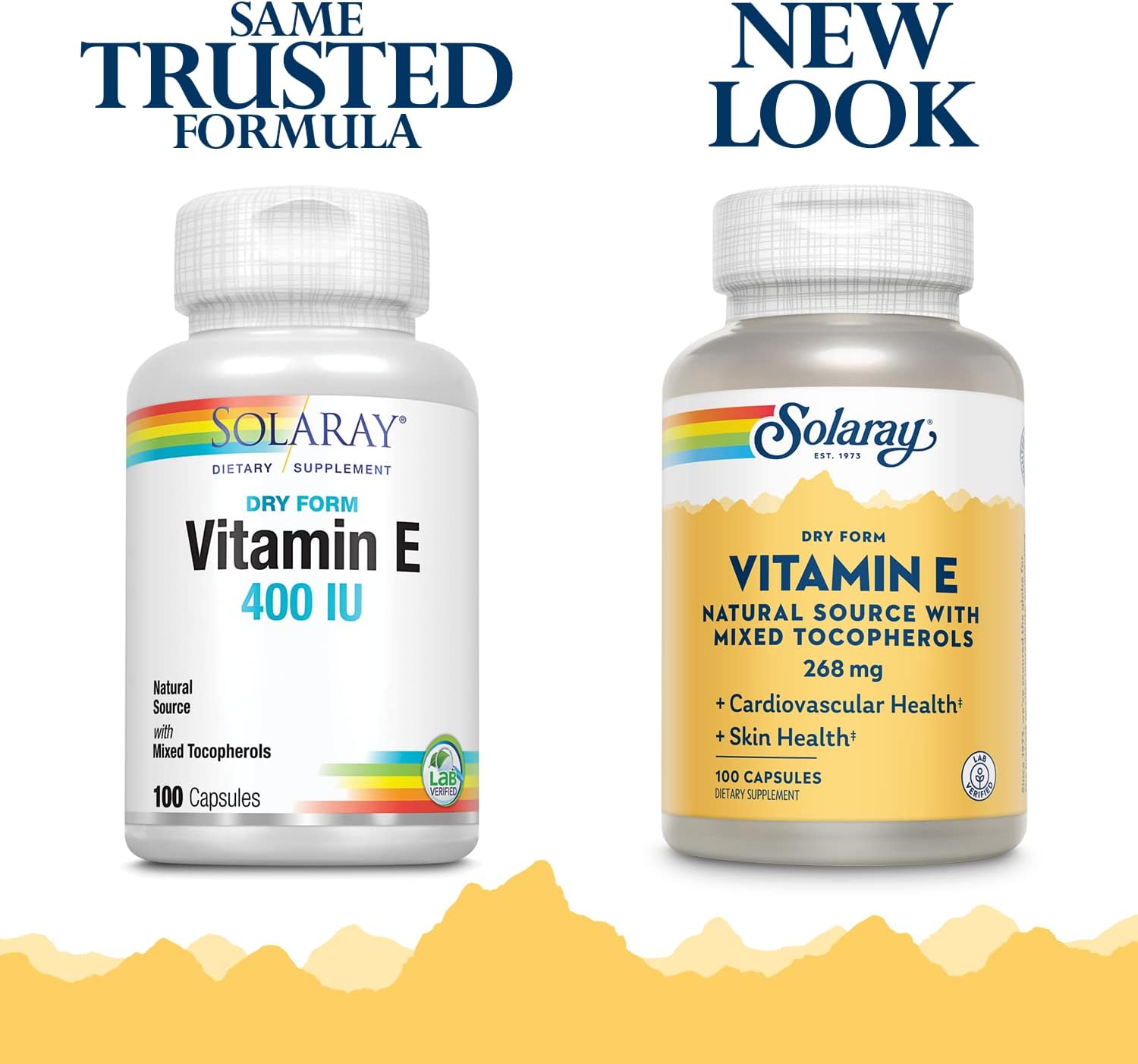 SOLARAY Vitamin E, Dry 400 IU w/Mixed Tocopherols Non-Oily Healthy Cardiac Function, Antioxidant Activity & Skin Health Support 100 Capsules