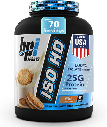 Bpi Sports Iso Hd Isolate Protein Powder – 100% Whey Isolate, Protein Powder For Muscle Gain - Vanilla Cookie, 4.8 Lbs - 70 Servings