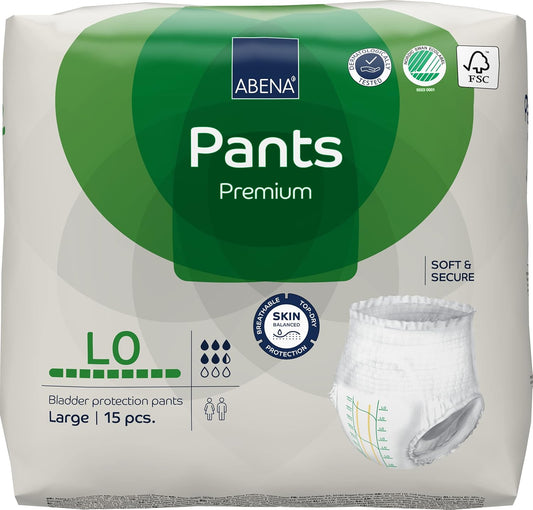 Abena Pants Premium Pull-Up Incontinence Pants, Eco-Labelled Incontinence Pants for Men & Women, Discreet, Protective, Breathable, Comfortable - Large 0, 100-140cm Waist, 1085ml Absorbency, 15PK