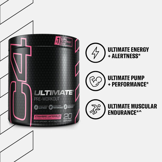 Cellucor C4 Ultimate Pre Workout Powder Watermelon - Sugar Free Preworkout Energy Supplement For Men & Women - 300Mg Caffeine + 3.2G Beta Alanine + 2 Patented Creatines - 20 Servings