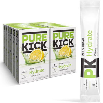 Pure Kick Hydration Singles To Go Drink Mix, Citrus, Includes 12 Boxes With 6 Packets In Each Box, 72 Total Packets