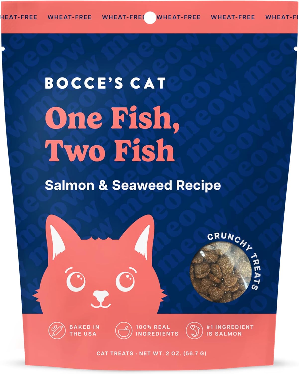 Bocce'S Bakery, One Fish, Two Fish Crunchy Treats For Cats, Wheat-Free Everyday Cat Treats, Made With Limited-Ingredients, Baked In The Usa, All-Natural Crunchy Treats, Salmon & Seaweed Recipe, 2 Oz