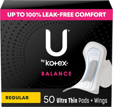 U By Kotex Balance Ultra Thin Pads With Wings, Regular Absorbency, 50 Count (Packaging May Vary)