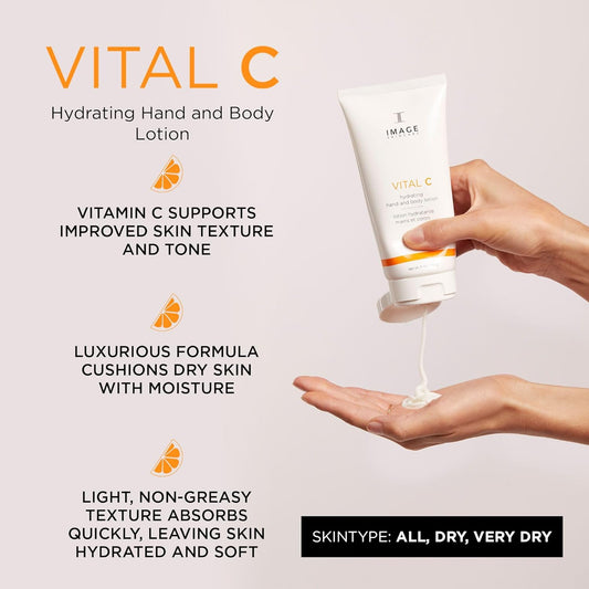 Image Skincare, Vital C Hydrating Hand And Body Lotion, Brightening And Moisturizing With Vitamin C, Shea Butter And Hyaluronic Acid, 6 Oz