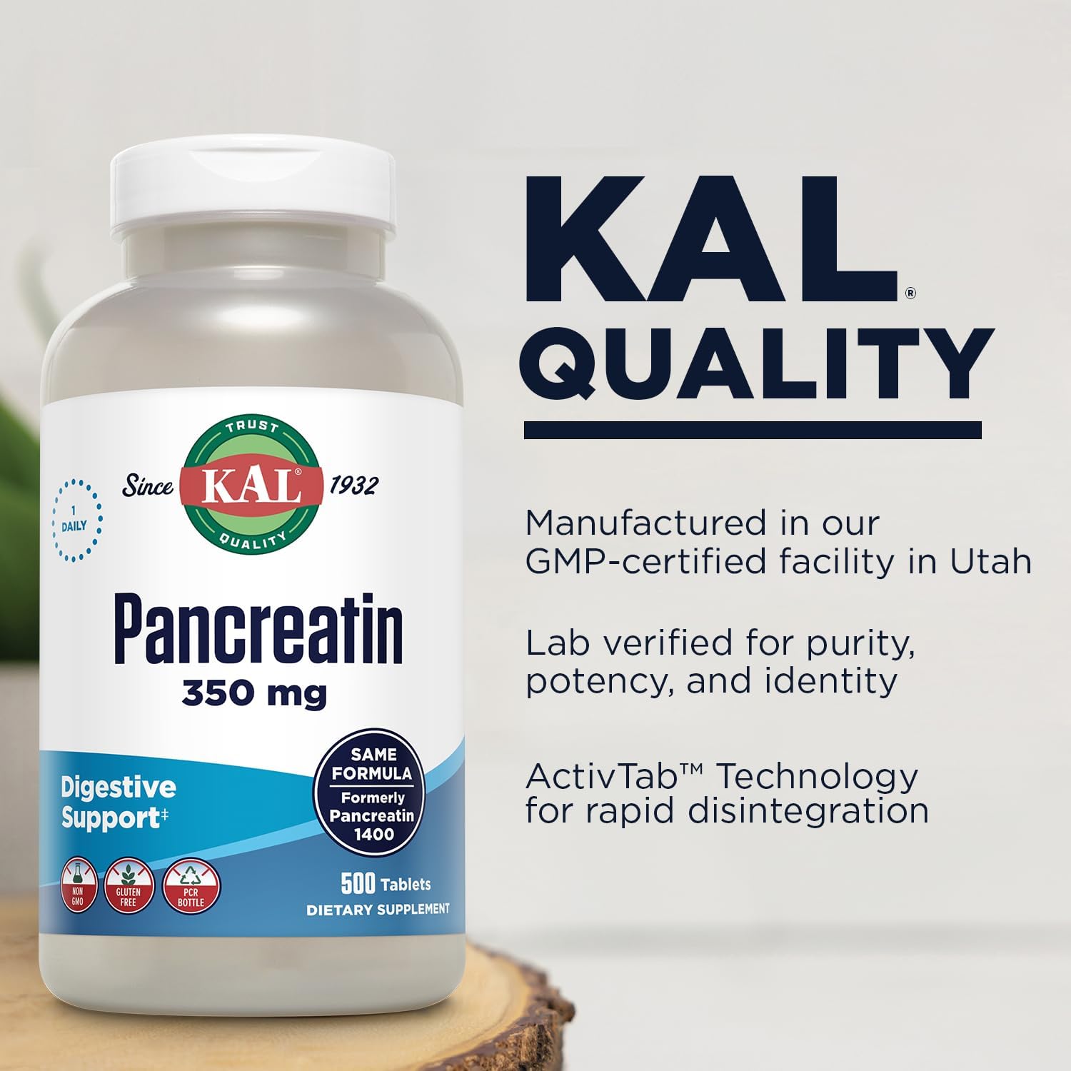 KAL Pancreatin 350mg, Digestive Enzymes for Women and Men, Pancreatic Enzymes for Digestive Health Support, Gluten Free, Non-GMO, Rapid Disintegration, 60-Day Guarantee, 500 Servings, 500 Tablets : Health & Household