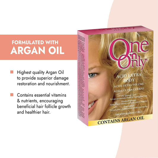 One 'N Only Acid Extra Body Perm With Argan Oil For Bouncy Curls, Leaves Hair Manageable, Firm And Even Curls, Great For Normal, Tinted, And Frosted Hair, Processing Without Dryness Or Frizziness