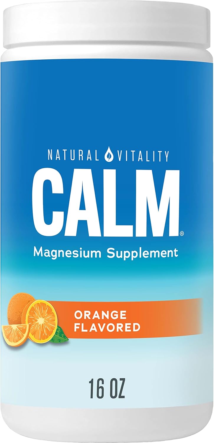 Natural Vitality Calm, Magnesium Citrate Supplement, Anti-Stress Drink Mix Powder, Gluten Free, Vegan, & Non-Gmo, Orange, 16 Oz