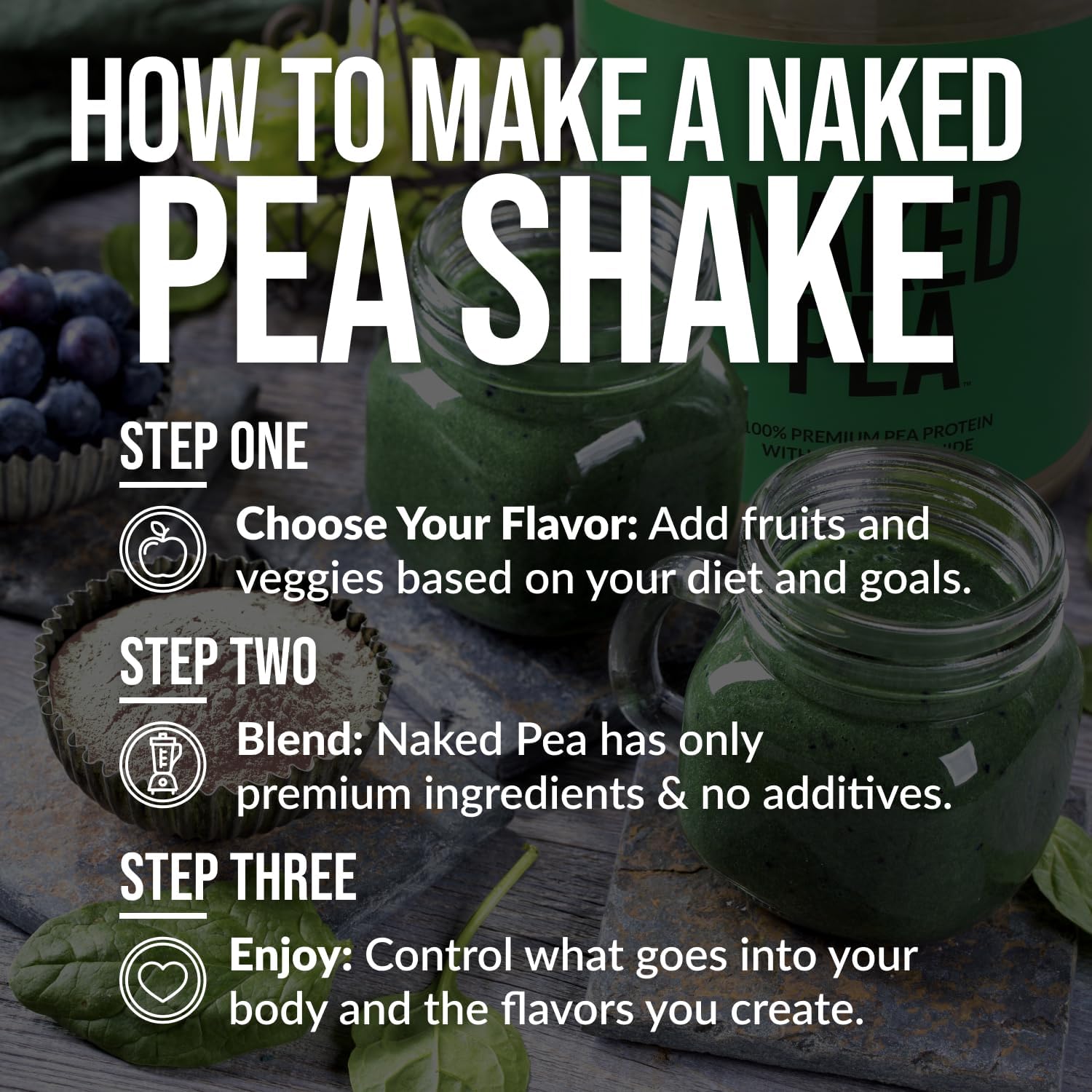 NAKED Pea - Chocolate Peanut Butter Protein from US & Canadian Farms, Organic Cocoa, Organic Coconut Sugar - No GMO, No Soy, and Gluten Free, Aid Growth and Recovery - 52 Servings : Health & Household