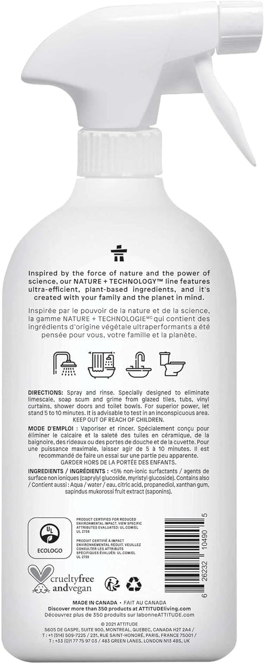 Attitude Bathroom Cleaner, Ewg Verified, Plant- And Mineral-Based, Vegan Household Products, Unscented, 27.1 Fl Oz