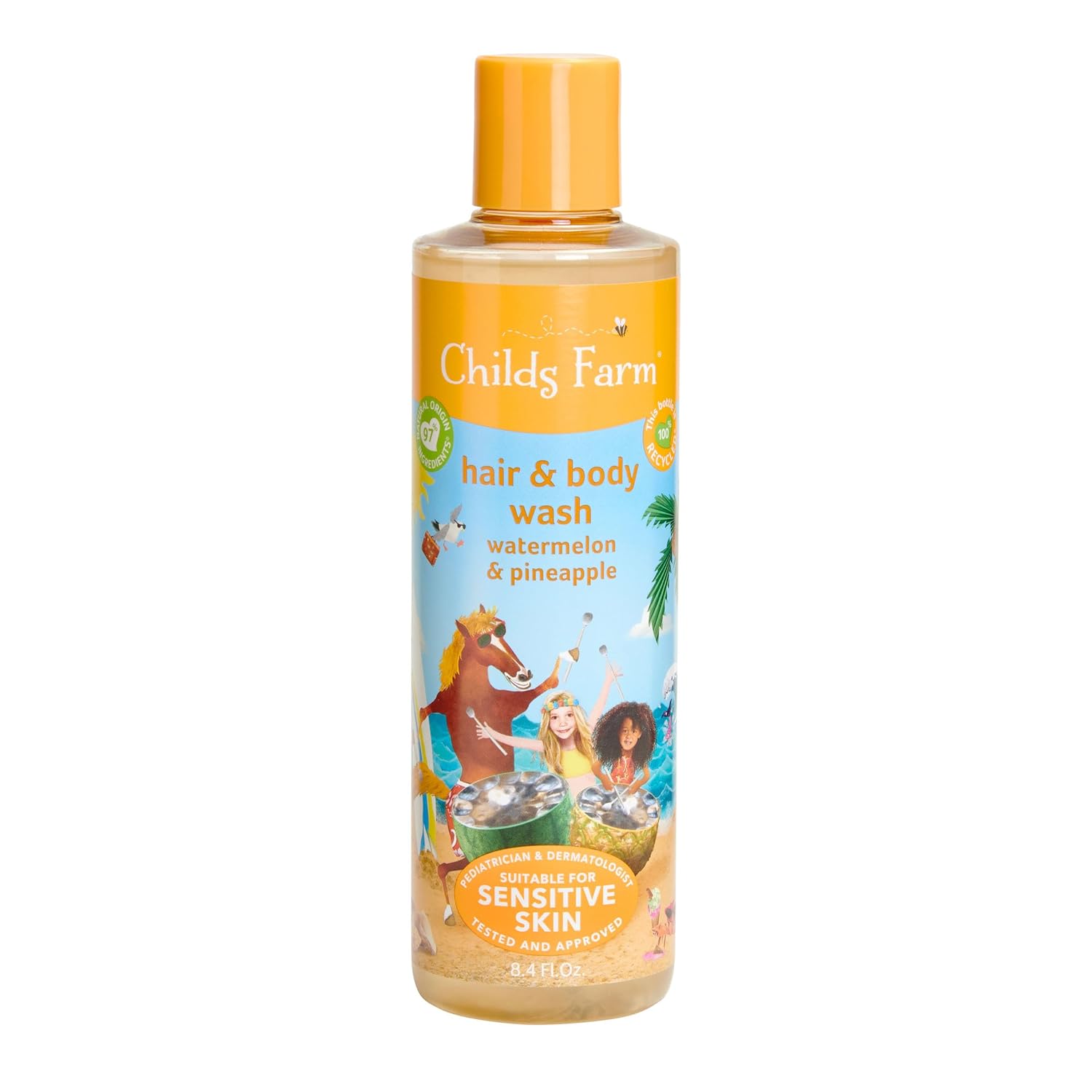 Childs Farm, Kids Hair & Body Wash For Dry, Sensitive Skin, Watermelon & Organic Pineapple, Gently Cleanses, Vegan, Cruelty-Free, 8.4 Fl Oz