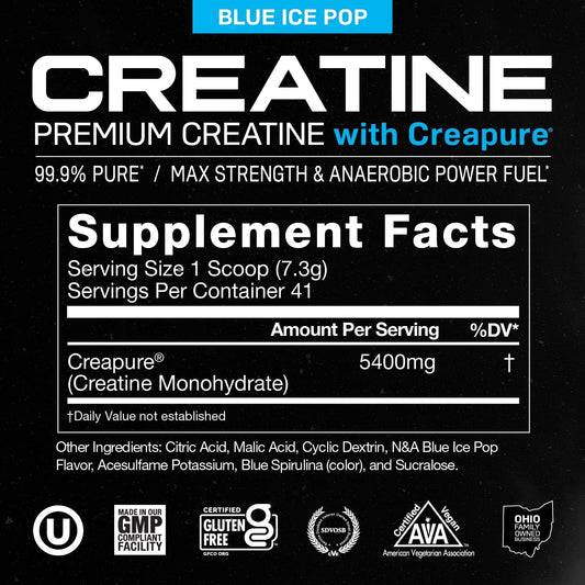 Muscle Feast Creapure Creatine Monohydrate Powder, Vegan Keto Friendly Gluten-Free Easy to Mix, Mass Gainer, Muscle Recovery Supplement and Best Creatine for Muscle Growth, Blue Ice Pop, 300g