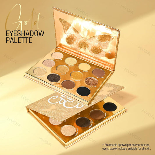 Kyda 12 Colors Colorful Eyeshadow Palette, Matte Glitter Rainbow Eye Shadow, Multicolor Eyes Makeup, Ultra-Fine Smooth Powder, High Pigment Colorful Neon Eye Shadow, Lemon Yellow Eyeshadow Palette