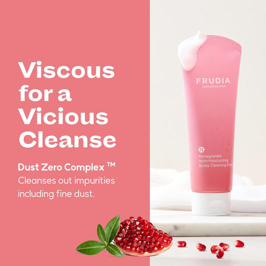 Frudia Welcos Pomegranate Nutri-Moisturizing Sticky Cleansing Foam | Korean Skin Care Face Cleanser For Firmness & Hydration | Facial Cleanser W/Adenosine & Pomegranate Extract (4.90 Fl Oz)