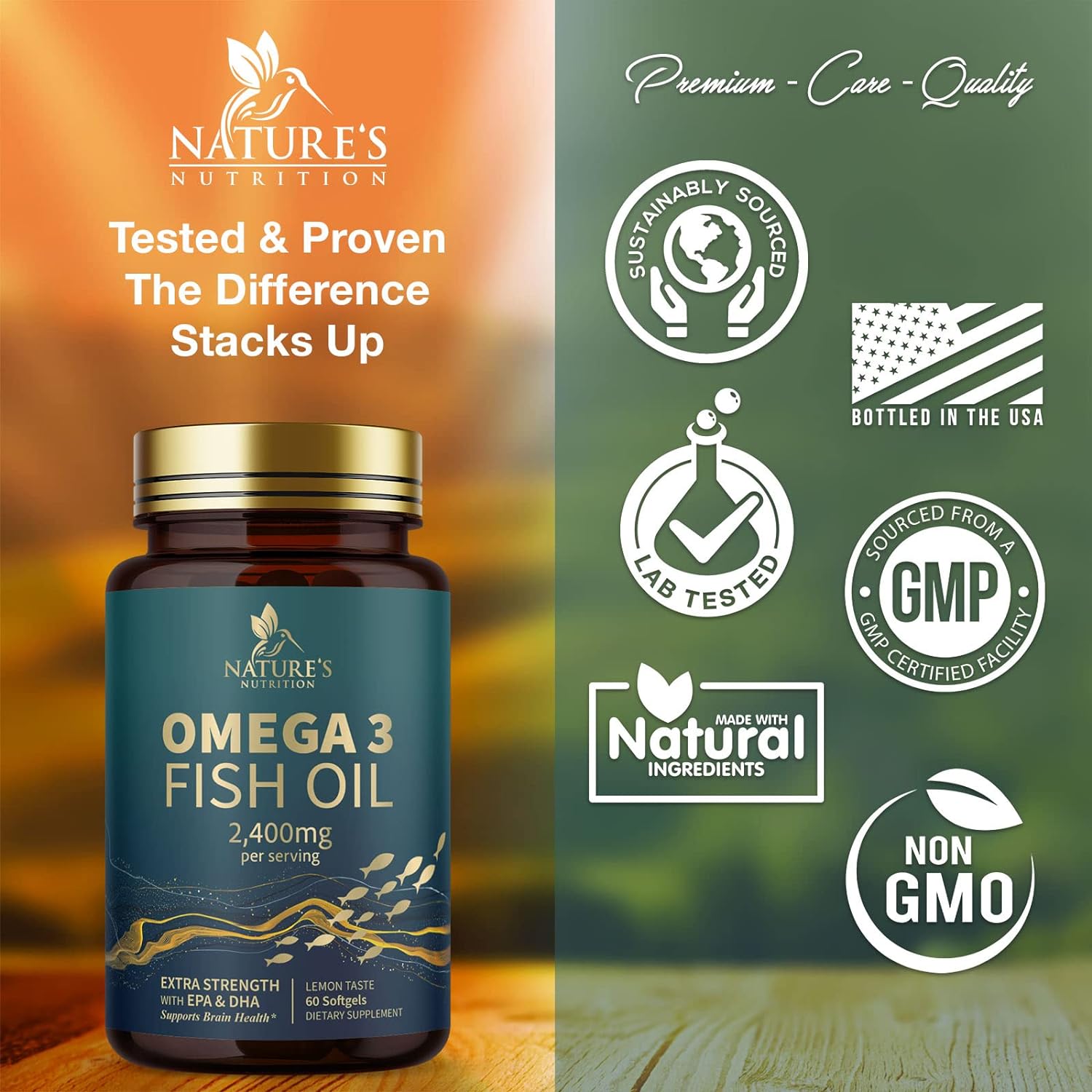 Fish Oil 2400 mg with Omega 3 EPA & DHA - Triple Strength Omega 3 Supp